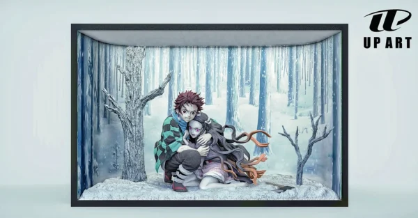 Kamado Tanjirou & Kamado Nezuko Embracing Snow Scene with LED - Demon Slayer: Kimetsu no Yaiba Resin Statue - UP ART Studios [In Stock]