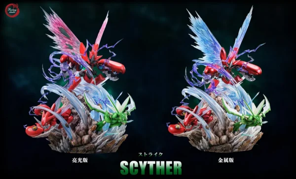 GX Evolution Series 011 Swords Dance Scyther & Bullet Punch Scizor & Flash Cannon Mega Scizor with LED - Pokemon Resin Statue - Fantasy Studios [In Stock]