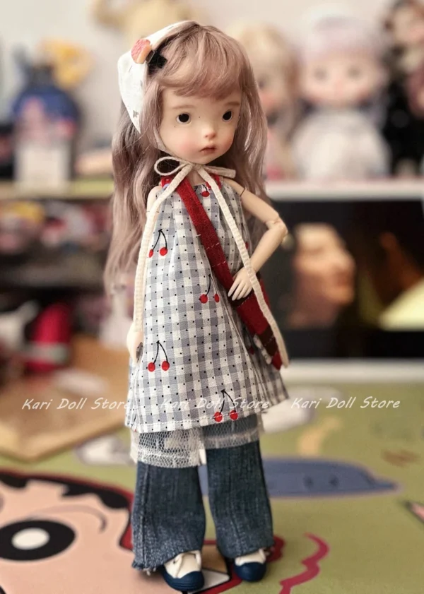 Kari Doll Clothes and skirts dress Cherry dots with Scarf for Landazz Landoudou Doll - Image 3