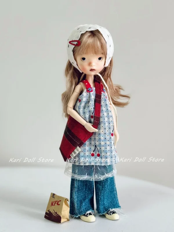 Kari Doll Clothes and skirts dress Cherry dots with Scarf for Landazz Landoudou Doll - Image 2