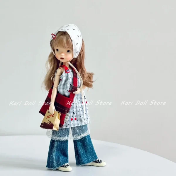 Kari Doll Clothes and skirts dress Cherry dots with Scarf for Landazz Landoudou Doll - Image 5